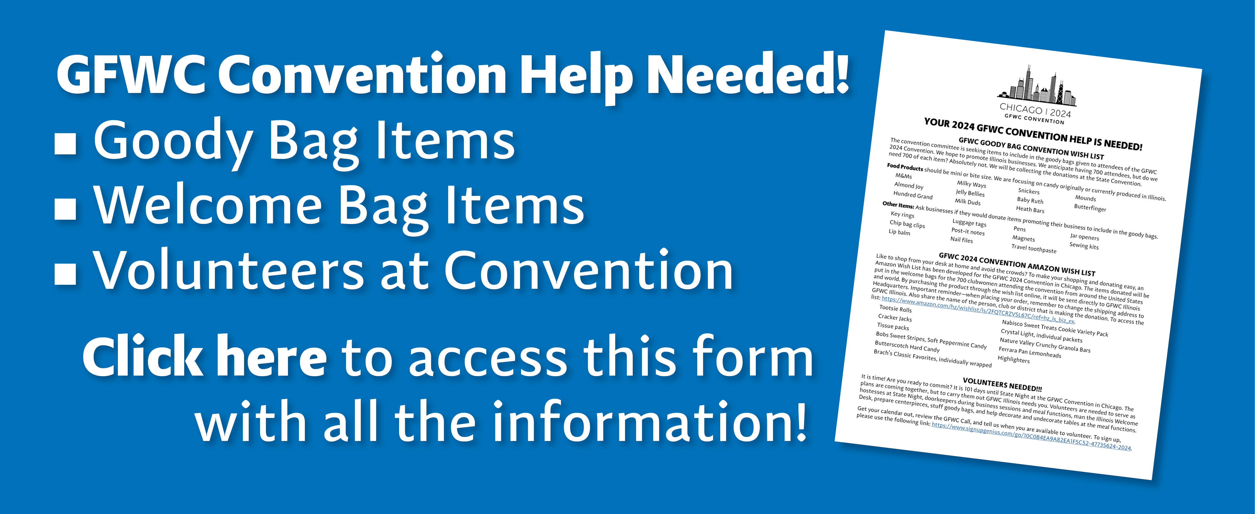 2024 GFWC Chicago Convention Help Needed to GFWC Illinois!